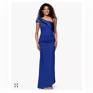 Betsy & Adam One-Shoulder Cobalt Blue Evening Gown